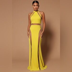 230- Beth Mesh Cut Out Maxi Dress - Chartreuse